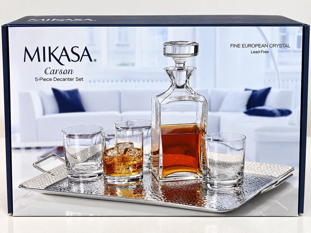 Mikasa Carson 5-Pc Crystal Whiskey Decanter Set 5151967 Poland NEW IN BOX